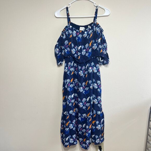 Tanya Taylor Dresses & Skirts - Tanya Taylor Blue Silk Floral Cold Shoulder Midi Dress 6 Women